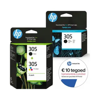 Hp, Inkt, 305 - Inktcartridge Kleur & 2x Zwart (3-pack) + Instant Inkt Tegoed