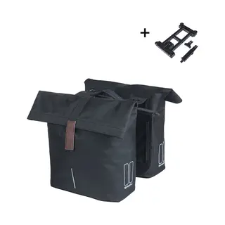 Basil City - Dubbele Fietstas Mik - 28-32 Liter - Waterafstotend - Reflectie - Zwart