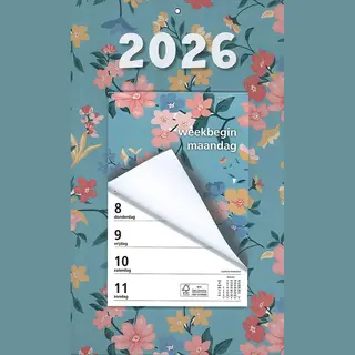 MGPcards - Week Scheurkalender 2026 - Week Begint Op Maandag - 21 X 34 Cm - Vaal Blauw - Bloemen