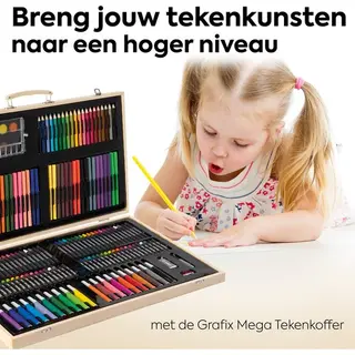 Grafix Tekendoos 180-delig - Kleurkoffer - Inclusief Kleurpotloden Stiften Verf En Meer (180 Stuks)