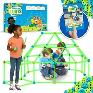 Joya Creative Fort Bouwpakket Glow In The Dark 130pcs - Constructiespeelgoed - Buitenspeelgoed - Bouwsets - Montessori Speelgoed - Speelgoed 3 Jaar - Speelgoed 4
