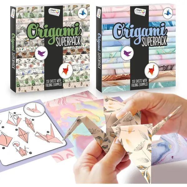 Craft Sensations Origami Papier - Origami Boeken Met 150 Vouwblaadjes Per Boek - Verschillende Thema's - Inclusief Vouwvoorbeelden - Geschikt Voor Kinderen En thumbnail