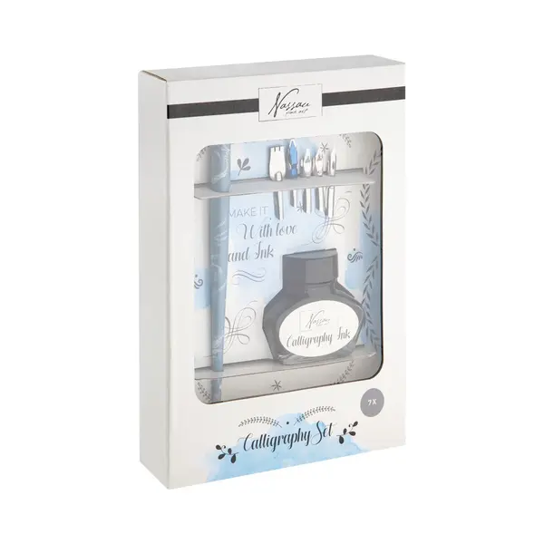 Nassau Fine Art Kalligrafie Set - 5x Kalligrafiepennen - Penhouder Met Zwarte Inkt - Luxe Cadeaudoos - Handlettering, Journaling & Creatief Schrijven thumbnail