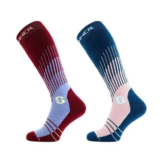 Sinner Ladies Ski Socks Graphic Double Pack - Burgundy-Pink - Unisex - Maat 36-38