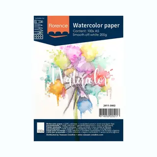 Vaessen Creative Florence Hot Pressed Watercolour Paper A5, Ivory, 200 Gsm, Artist Grade Quality, Smooth Surface, 100 Sheets For Painting, Hand