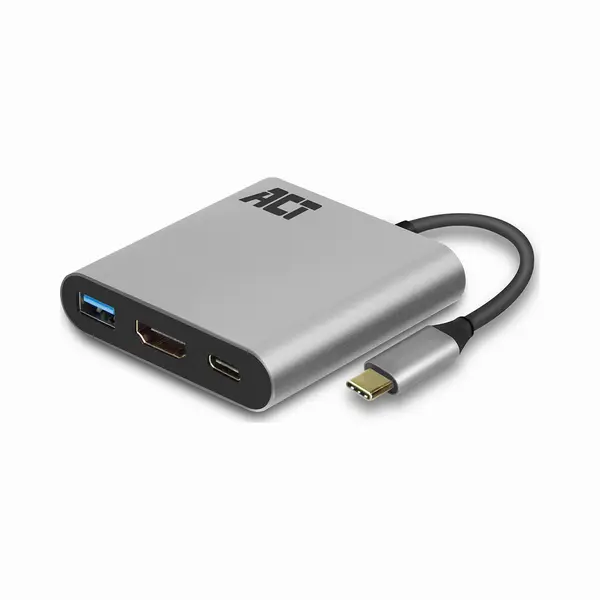 Act Usb-C multiport adapter voor 1 Hdmi monitor, 1x Usb-A, Pd pass-through thumbnail