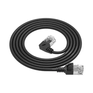 Act Zwarte 5 m U/Ftp CAT6A Lszh Slimline patchkabel met RJ45 connectoren recht naar 90° haaks links
