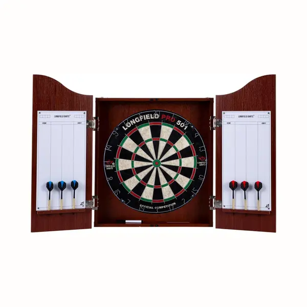 Engelhart - 065017 - Wooden Dart Cabinet + Sisal Dartboard + 2 Sets Of 18 G Darts (Oak) thumbnail