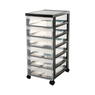 Iris Ohyama, Plastic Drawers Storage Unit, Plastic Storage Drawers, A4 Format & 4 Wheels, H61.5cm/6 Drawers, Bpa Free, Black, W40 X D29 X H61.5cm,
