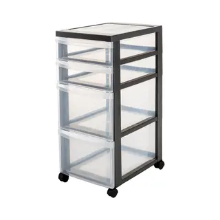 Iris Ohyama - Kunststoff-schubladenbox Mit Rollen, 2 Tiefe Und 2 Flache Schubladen, Schwarz, Griffe Zum Ziehen, Für Schlafzimmer, Bad, Schule &