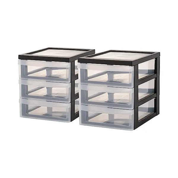 Iris Ohyama - Schreibtisch-schubladen-set, 3 Flache Schubladen, 2er-pack, Schwarz, Leicht Zu Öffnende Schubladen, A5, Transparent, Für Home Office, thumbnail