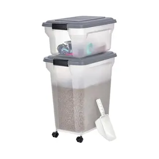 Iris Ohyama Hundefutter Aufbewahrung Mit Rollen, 45l+20l, Grau, Luftdichte Futterbox, Trockenfutter, Futterbehälter, Für Hunde, Katzen, Tierfutterbehälter,