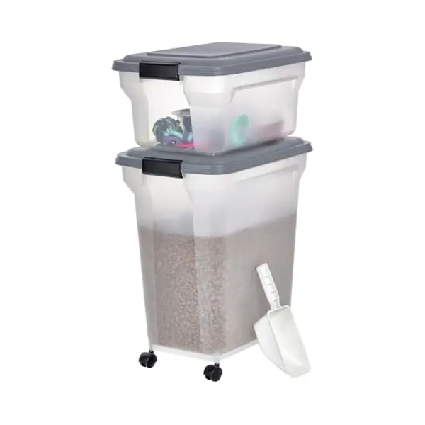 Iris Ohyama Hundefutter Aufbewahrung Mit Rollen, 45l+20l, Grau, Luftdichte Futterbox, Trockenfutter, Futterbehälter, Für Hunde, Katzen, Tierfutterbehälter, thumbnail