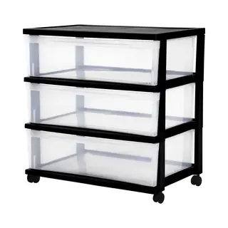Iris New Wide Chest Ladesysteem - 3 Lades X 30L - Kunststof - Zwart/Transparant - Met Wielen