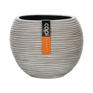 Capi Europe - Vaas Bol Rib Anthracite & Ivory - 12x10 - Ivoor - Opening Ø9 - Bloempot Voor Binnen - 5 Jaar Garantie - BOFI109