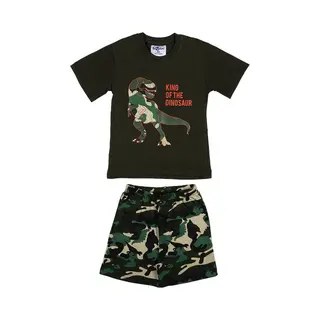 Fun2Wear - Dino Shortama Kinderen | Kaki - Katoen - Maat 104
