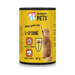 Holland Animal Care Excellent Pets L Lysine Kat 50 Gr - Ondersteunt Het Immuunsysteem, Herstel En Weerstand Bij Stress - Niesziekte Kat - Weerstand Katten Supplementen