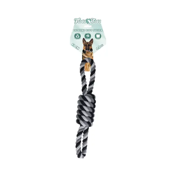 Floss Toss Extreme Rope Tugger - 61 Cm - Zeer Stevig En Veilig Hondenspeelgoed – Hondentouw Van Gerecycled Katoen – Grijs Trektouw - Ø 10 Cm - thumbnail