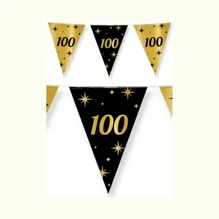 Paper Dreams 100 Jaar Verjaardag Feest Vlaggetjes - Zwart/goud - 10 Meter