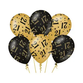 Paper dreams Classy Party Balloons 21 Jaar Feest 6x Stuks - Zwart/goud - 30 Cm