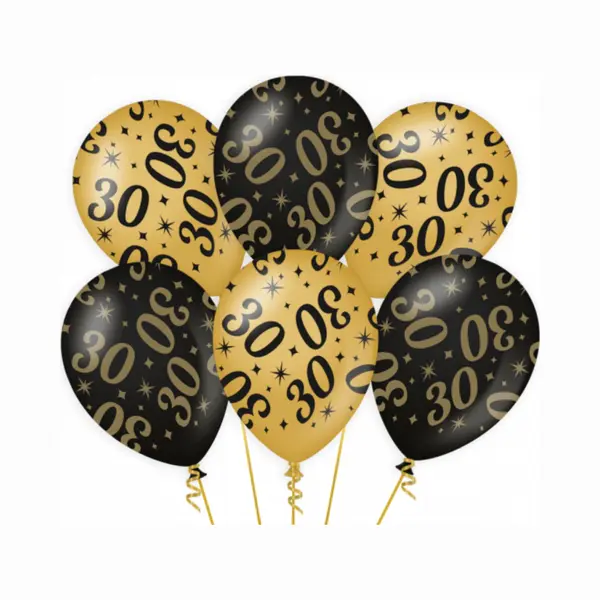 Paper dreams 30 Jaar Verjaardag Feest Ballonnen - 6x Stuks - Zwart/goud - Leeftijd - 30 Cm - Versiering - Feestartikelen thumbnail