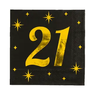 Paper dreams Paperdreams Verjaardag Feest Servetten - Leeftijd 21 Jaar - 16x Stuks - Zwart/goud - Sterren - 33 X 33 Cm
