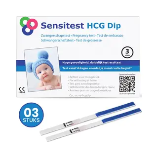 Sensitest Zwangerschapstest Dipstick – 3 Stuks – 25 Miu/ml – Test Vanaf 4 Dagen Vóór Menstruatie – Uitslag In 5 Minuten – Inclusief