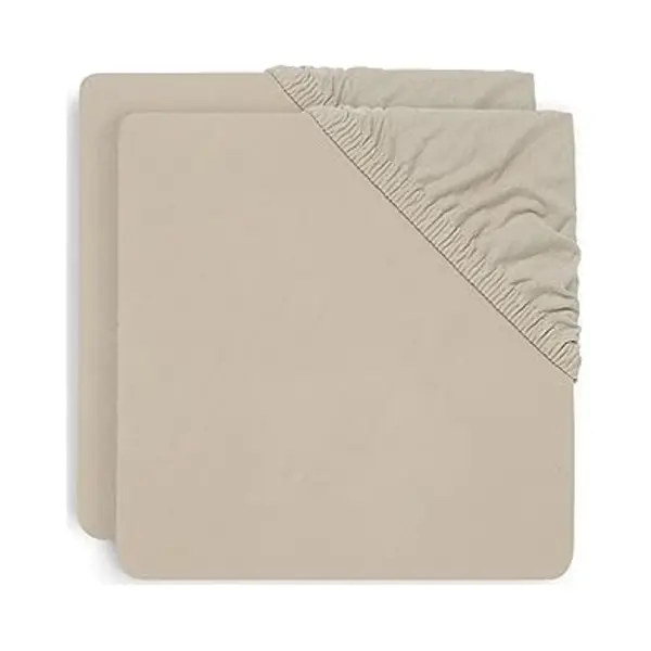 Jollein Spannbettlaken Jersey - Für Den Laufstall - Nougat - 2er Pack - 75x95cm - 100% Baumwolle - Spannbetttuch Laufgitter - Beige thumbnail