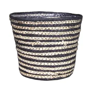 Bela Arte Plantenpot - Rotan - Naturel En Zwart - 22 X 20 Cm - Plastic Binnenkant
