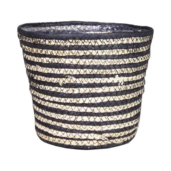 Bela Arte Plantenpot - Rotan - Naturel En Zwart - 22 X 20 Cm - Plastic Binnenkant thumbnail