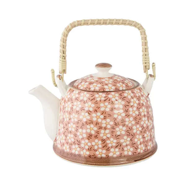 Clayre & Eef Theepot Met Filter 700 Ml Roze Keramiek Bloemen thumbnail