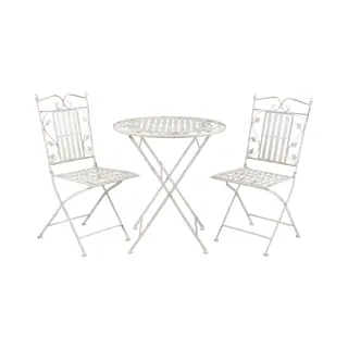 Clayre & Eef Bistroset Bistrotafel Bistrostoel 3-delig Ø 70x77 Cm Wit IJzer Bladeren