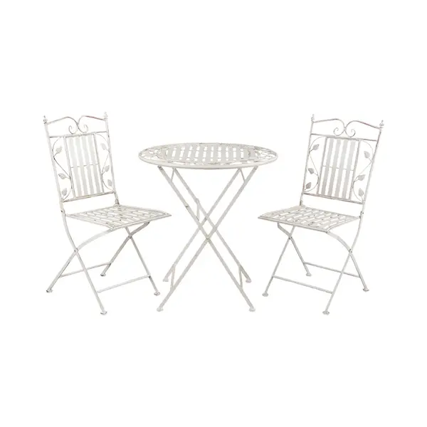 Clayre & Eef Bistroset Bistrotafel Bistrostoel 3-delig Ø 70x77 Cm Wit IJzer Bladeren thumbnail