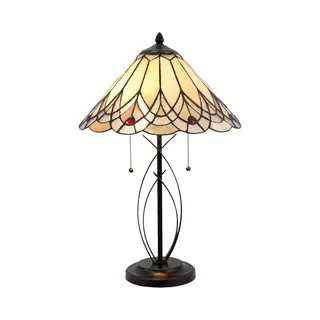 Clayre&Eef Tafellamp 5186 Met Amberkleurige Glazen Kap