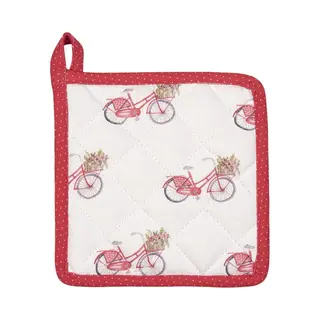 Clayre & Eef Pannenlap Kind 16x16 Cm Rood Wit Katoen Fiets