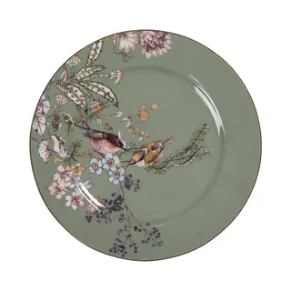 Clayre & Eef Ontbijtbord Ø 15 Cm Groen Keramiek Bloemen