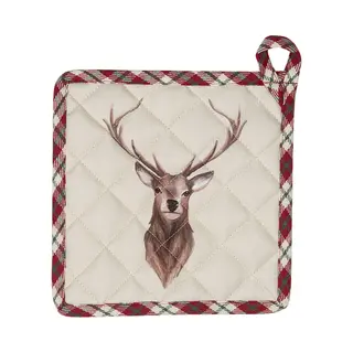 Clayre & Eef Pannenlap 20x20 Cm Beige Rood Katoen Hert