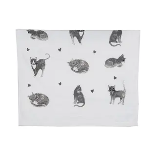 Clayre & Eef Gastendoekje 40x66 Cm Grijs Wit Katoen Katten