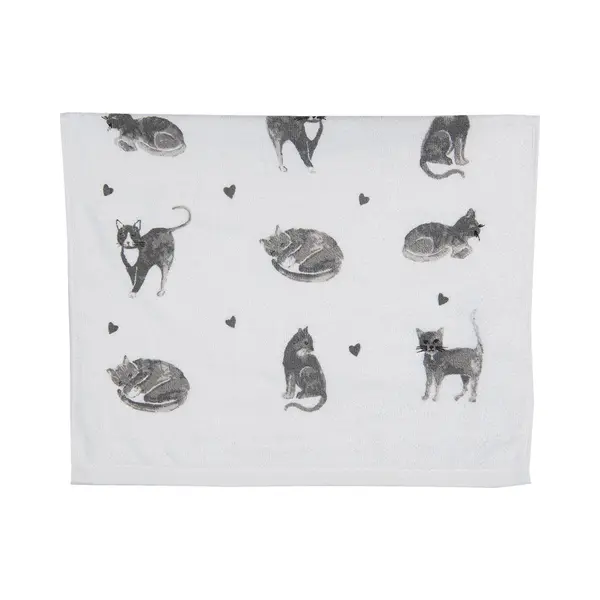 Clayre & Eef Gastendoekje 40x66 Cm Grijs Wit Katoen Katten thumbnail