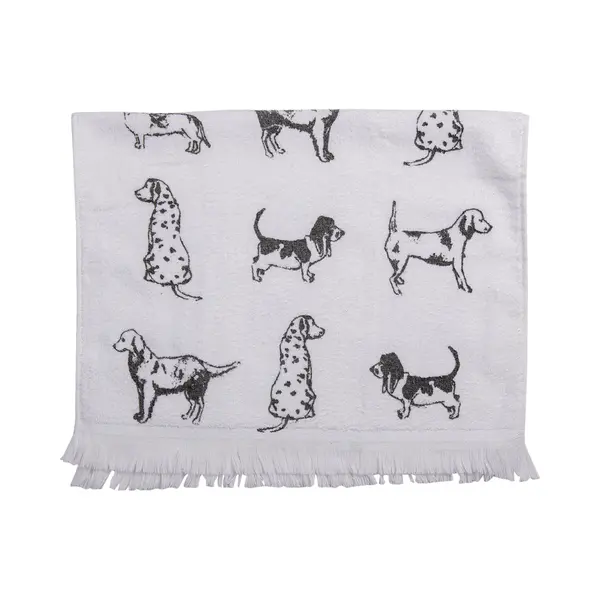 Clayre & Eef Gastendoekje 40x66 Cm Wit Grijs Katoen Honden thumbnail
