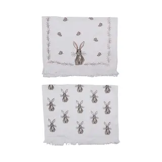 Clayre & Eef Gastendoekje Set Van 2 40x66 Cm Wit Bruin Katoen Konijn Toilet Handdoek