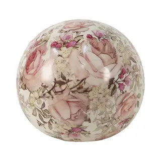 Clayre & Eef Beeld Bal Ø 9x8 Cm Roze Keramiek Bloemen