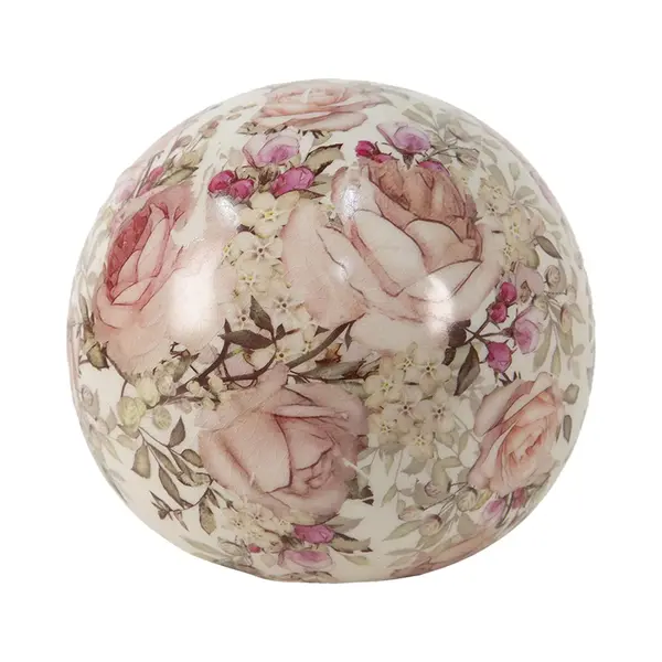 Clayre & Eef Beeld Bal Ø 9x8 Cm Roze Keramiek Bloemen thumbnail