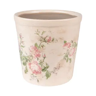 Clayre & Eef Bloempot Ø 15x14 Cm Roze Beige Keramiek Bloemen