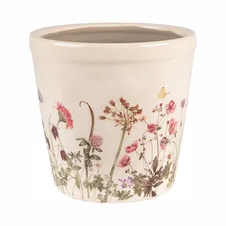 Clayre & Eef Bloempot Ø 14x13 Cm Roze Beige Keramiek Bloemen