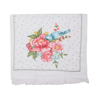 Clayre & Eef Gastendoekje 40x66 Cm Wit Roze Katoen Bloemen