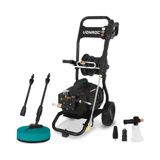 Vonroc Pro Hochdruckreiniger V25-3 – 2500 W – 180 Bar – Induktionsmotor – 15 M Premiumschlauch | Inkl. Terrassenreiniger, Schaumsprüher Und 5 Düsen