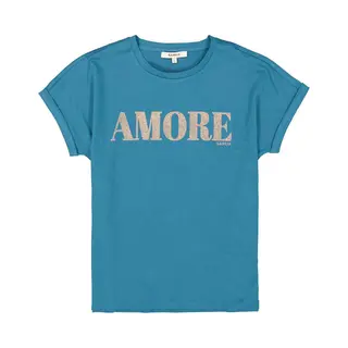 Garcia Dames Print T-shirt Blauw Korte Mouw