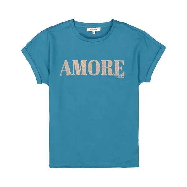 Garcia Dames Print T-shirt Blauw Korte Mouw thumbnail