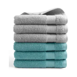 DoubleDry Hotel Handdoeken 50 X 100 Cm – Set Van 6 – 100% Katoen 500 G/m2 – Zacht & Absorberend - 3x Lichtgrijs + 3x Denimblauw